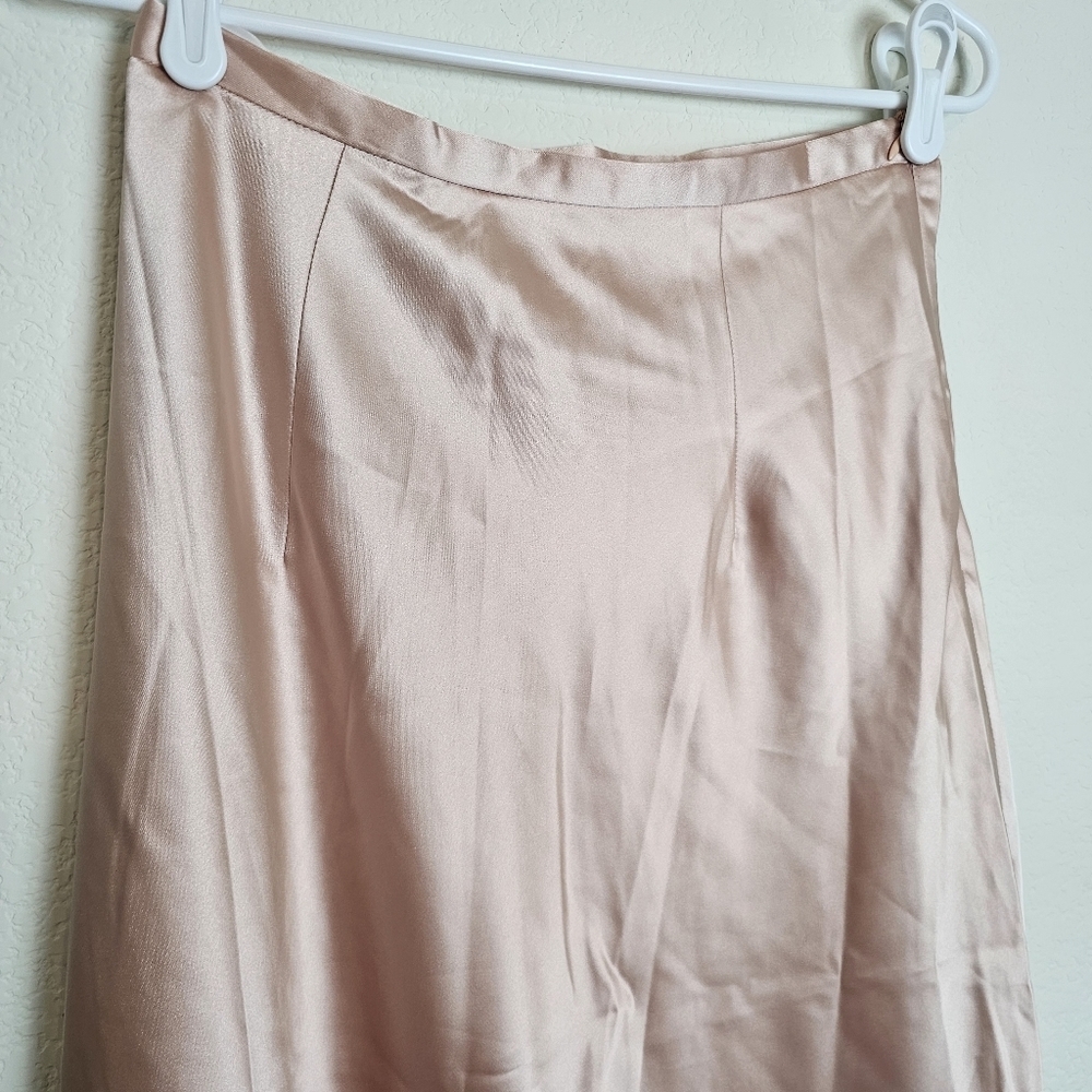 Commense Light Pink Satin Midi Skirt A-Line Size S Slip Skirt - Picture 3 of 9
